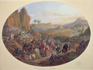 تصميم لمجموعة لوحات تصور "الحج إلى مكة" ، من أجل مصنع سيفر ، حوالي 1839-1840 (جواش على ورق) بواسطة جان تشارلز Develly