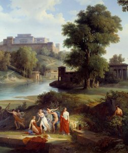 Odyssee of Homere: "" يرى يوليسيس Nausicaa ، ابنة الملك Alcinoos ، تلعب الكرة مع أتباعه "" التفاصيل. رسم جان تشارلز ريمون (1795-1875) 1830 نانت ، متحف الفنون الجميلة بواسطة جان تشارلز جوزيف ريموند