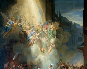 تفاصيل "" تحول هنري دي جويوز "" (القرن السادس عشر). الملائكة الموسيقيين. لوحة جان تشارلز تارديو (1765-1830)