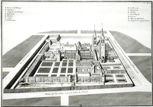 منظر لدير سان جيرمان دي بري قبل عام 1640 ، محفور من قبل أنطوان هيريسيت (1685-1769) بواسطة جان شوفورييه