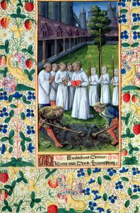 السيدة لات. QvI126 f.80v دفن ، من "كتاب ساعات لويس دورليانز" ، ١٤٦٩ بواسطة جان كولوم