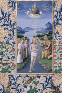 السيدة لات. QvI126 f.88v معمودية المسيح ، من "كتاب ساعات لويس دورليانز" ، ١٤٦٩ بواسطة جان كولوم