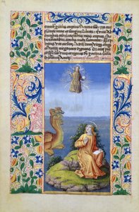 السيدة لات. QvI126 f.96v سانت جون الإنجيلي في جزيرة بطمس ، من كتاب ساعات لويس دورليانز ، 1469 بواسطة جان كولوم