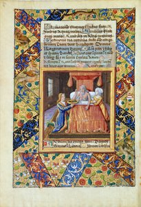 السيدة لات. QvI126 fol.19v إسحاق نعمة يعقوب ، من "كتاب ساعات لويس دورليانز" ، 1490 بواسطة جان كولوم