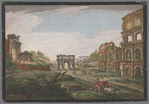 منظر لأطلال قوس قسطنطين والكولوسيوم في روما Rome ancienne (العنوان على الكائن) بواسطة جان دول