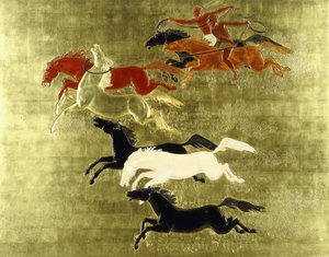 الاستيلاء على الحصان La Conquete du Cheval ، حوالي عام 1934 (لوحة مطلية بالورنيش ومذهبة)