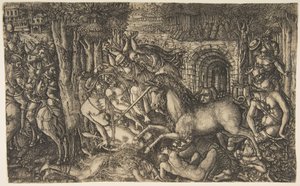 ملك يتبعه وحيد القرن ، من سلسلة يونيكورن ، كاليفورنيا. 1555. بواسطة جان دوفيه