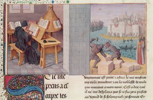 Ms.fr.273 fol.7 ليفي (59 قبل الميلاد - 17 ميلادي) الكتابة ومؤسسة روما ، من "حوليات الشعب الروماني" ترجمة بيير بيرسوير ، 1475 بواسطة جان فوكيه
