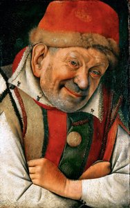 عصر النهضة: صورة للمهرج Pietro Gonella (Gonnella) (توفي عام 1441) ، فناء منزل Este في Ferrara - صورة لمحكمة Ferrara Jester Gonella بواسطة Fouquet ، Jean (1420-1481) ، حوالي 1445. زيت على خشب ، 36.1 x23.8. متحف تاريخ الفن ، فيينا