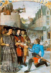 Viscount of Rochechouart يستقبل رسولًا ملكيًا. صورة مصغرة لجان فوكيه (1420-1481) من "سجلات فرنسا الكبرى". 1455-1460 بواسطة جان فوكيه