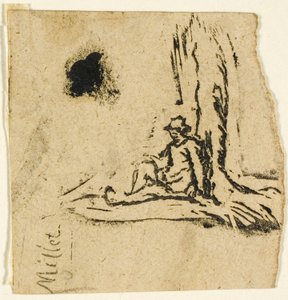 اسكتشات ، جزء: فلاح جالس عند سفح شجرة بواسطة Jean-Francois Millet