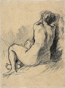 دراسة: امرأة عارية تُرى من الخلف (الوجه) رسومات تخطيطية لفلاحين يعملون (الظهر) بواسطة Jean-Francois Millet