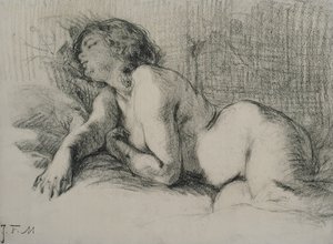 دراسة انثى عارية مستلقية (فحم على ورق)