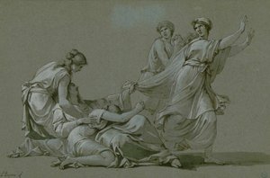 يتم تقديم الشباب والعوانس من أثينا كضحايا ذبيحة لمينوتور ، حوالي 1778. بواسطة جان فرانسوا بيير بيرون
