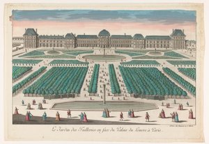 منظر لـ Jardin des Tuileries في باريس يُرى باتجاه Palais du Louvre Le Jardin des Tuilleries en face du Palais du Louvre à Paris (العنوان على الكائن) بواسطة جان فرانسوا دومون