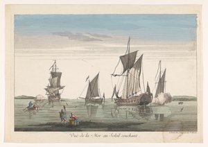 المناظر البحرية مع السفن والقوارب عند غروب الشمس Vue de la Mer au Soleil couchant (العنوان على الكائن) بواسطة جان فرانسوا دومون