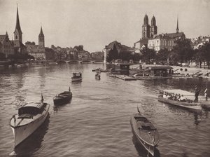 سويسرا: زيورخ من Quaibrucke (b / w photo) بواسطة جين جابريل