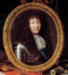 صورة لويس الرابع عشر ملك فرنسا (1638-1715) التفاصيل. رسم جان غارنييه (1632-1705) القرن السابع عشر. أبعادها 1،74 x 2،23 م بواسطة جان غارنييه