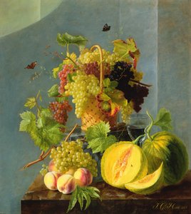 الحياة الساكنة مع سلة العنب والبطيخ ، 1815 (زيت على النحاس)