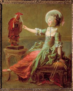 فتاة صغيرة تستمتع بتمثال صيني يشد شعرها. رسم جان هونوري فراجونارد (1732-1806) مجموعة خاصة من القرن الثامن عشر
