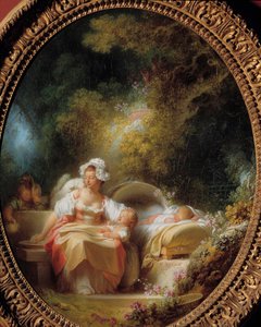 الأم الطيبة أم شابة محاطة بأطفالها في حديقة. لوحة جان هونوري فراجونارد (1732-1806) بواسطة جان هونوري فراجونارد