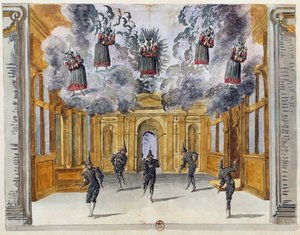 تم تصميم مجموعة من تصميم جان بيرين الأكبر (1640-1711) لـ Le feste di Amore e di Bacco (احتفالات الحب و Bacchus) ، باليه جان بابتيست لولي (1632-1687) ، تم أداؤها في القصر الملكي في باريس ، 15 نوفمبر