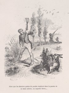 مع سقوط آخر حبات من المسحوق في راحة يده السوداء ، أرنبة رائعة ... الاب ... ، 1843. بواسطة جان إغنايس إيسيدور جيرار