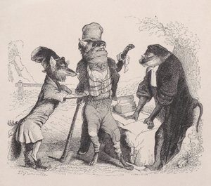 الذئب يتوسل ضد الثعلب ، أمام القرد ، كاليفورنيا. 1838. بواسطة جان إغنايس إيسيدور جيرار