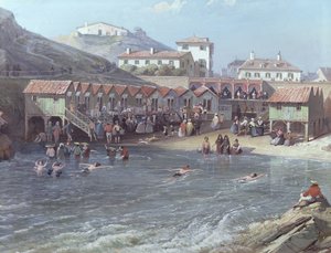 بداية السباحة البحرية في ميناء بياريتز القديم ، 1858 زيت على قماش من 175215 بواسطة جان جاك ألبان دي ليزجاليري