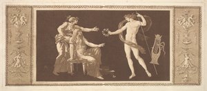 تتويج أبولو الفنون أبولو كراوينينج الفنون ، من Recueil de Different Compositions ... ، 1784. بواسطة جان جاك لاغريني