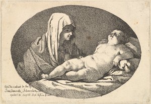 العذراء على اليسار تراقب الرضيع المسيح وهو نائم ، تكوين بيضاوي ، بعد ... ، ١٧٦٠-١٦٣. بواسطة جان جاك لاغريني