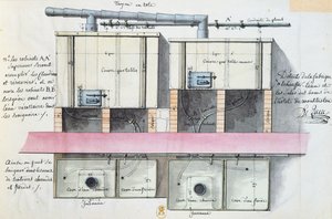 تصميم لنظام تسخين المياه في فندق de Montholon في باريس ، c.1787 (مرحاض على ورق)