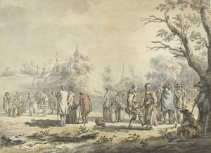 مواطنين راقصين ومتفرجين في قرية قرية La Fête du (العنوان على الكائن)