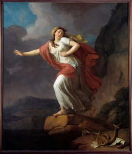 الشاعرة اليونانية صافو (سافو) تشارك في البحر لوحة جوزيف تيلاسون (1745-1809) القرن الثامن عشر صن. 2،25x1،9 م بريست ، متحف الفنون الجميلة