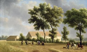 المناظر الطبيعية في إيل دو فرانس مع الحصادات ، 1802