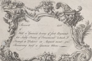 بطاقة تجارية لـ Frazer، Army Printer، stationer and Bookbinder، 1736. بواسطة جان لاروك