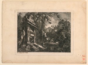 الخيال المعماري مع القبر والآثار ، لوحة من "Ruins Inventione de Giovan. Loren ، Legeay Architet. منحوت بنفسه في لوس 1768" بواسطة جان لوران ليجاي
