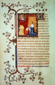 صلى دوق جون الأول من بيري (1340-1416) أمام الله الذي باركه صورة مصغرة من المخطوطة (مللي ثانية لات. 18014) "الساعات الصغيرة لجون بيري" "التي أضاءها جون الأسود ، حوالي 1375. باريس ، ب. بواسطة جان لو وورشة عمل (اتر. إلى) نوار
