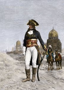 حملة (بعثة) مصر (1798-1801): صورة لنابليون بونابرت (1769-1821) في القاهرة عام 1798. نقش ملون من لوحة رسمها جان ليون (جان ليون) جيروم. بواسطة جان ليون جيروم