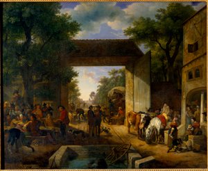 معرض على باب أحد النزل رسم جان لويس ديمارن (1744-1829) القرن التاسع عشر. 0،5x0،6 م