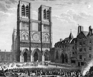 الثورة الفرنسية: توماس دي ماهي ، ماركيز دي فافراس (1744-1790) يعدلان أمام كاتدرائية نوتردام دي باريس في جزيرة لا سيت في 19 فبراير