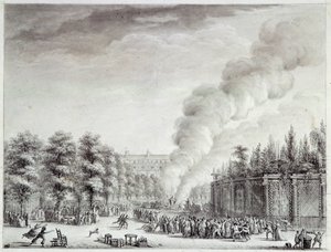 French Revolution: “” Model of the Pope burns at the Palais-Royal, April 6
