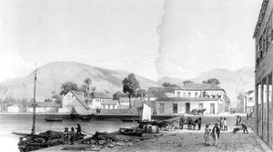 Custom House and St. Vincent&39;s Wharf ، ترينيداد ، نقشها يوجين سيسيري ، c.1850 بواسطة جان ميشيل كازابون
