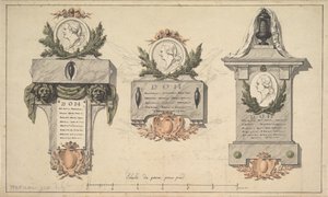 ثلاثة تصاميم لنصب جنائزي أو مرثية ، كاليفورنيا. 1770-90. بواسطة جان ميشيل مورو
