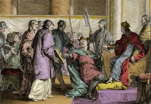 Erispoe (توفي 857) ، ملك بريتاني (Herispogius - Hervspogius - Respogius) تلقى زخرفة المملكة من يد تشارلز الثاني الأصلع (823-877) ، 851. نقش جان ميشيل مورو ، ديت مورو لو جون (1741) - 1814) بواسطة جان ميشيل الأصغر مورو