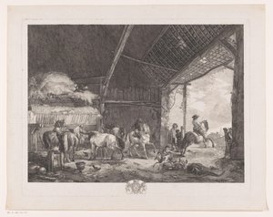 شخصيات وخيول في اسطبل مكتب البريد ليكوري دي لا بوست يطبع بعد اللوحات بواسطة Philips Wouwerman (عنوان السلسلة) أعمال Ph.pe Wouwermans Hollandois (عنوان السلسلة) بواسطة جان مويرو
