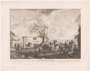 علامة الحلقة في نزل في القرية Cours de la bague (العنوان على الكائن) يطبع بعد اللوحات التي رسمها Philips Wouwerman (عنوان السلسلة) Oeuvres de Ph.pe Wouwermans Hollandois (عنوان السلسلة) بواسطة جان مويرو