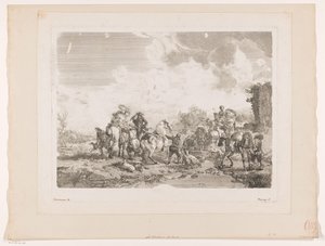 يستريح الصيد في النافورة ينبوع فينوس يطبع بعد اللوحات بواسطة Philips Wouwerman (عنوان السلسلة) أعمال Ph.pe Wouwermans Hollandois (عنوان السلسلة) بواسطة جان مويرو