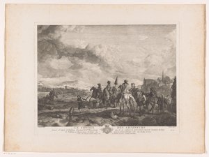 يستريح حفلة الصيد في المناظر الطبيعية Le Conseil des Chasseurs (العنوان على الكائن) يطبع بعد اللوحات بواسطة Philips Wouwerman (عنوان السلسلة) أعمال Ph.pe Wouwermans Hollandois (عنوان السلسلة) بواسطة جان مويرو