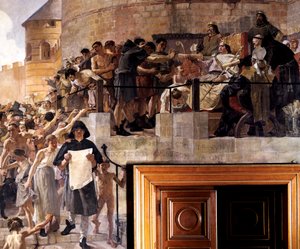 لويس السادس ملك فرنسا يمنح مواطني باريس ميثاقهم الأول ، القرن الثاني عشر 1858-1921 بواسطة جان بول لورنس